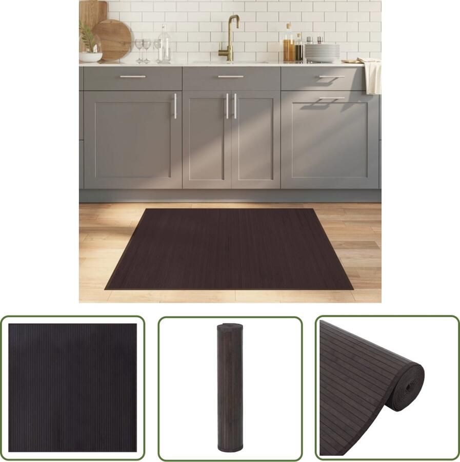 The Living Store Bamboe Tapijt 100 x 100 cm Duurzaam Waterbestendig Bamboetapijt Vloertapijt Donkerbruin Tapijt Modern Tapijt Watervast Tapijt
