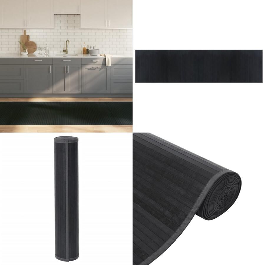 The Living Store Bamboe Tapijt 100 x 400 cm Grijs Anti-Slip Duurzaam Bamboetapijt Vloerkleden Grijze Tapijten Modern Tapijt Anti Slip Tapijt - Foto 4