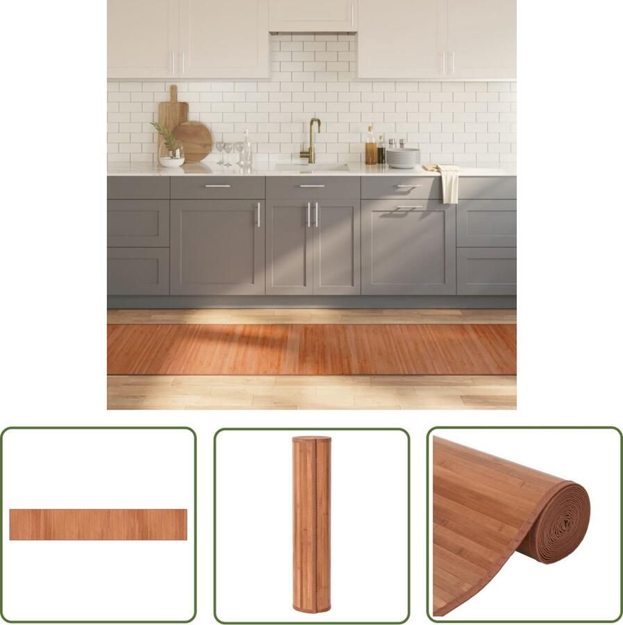 The Living Store Vloerkleed rechthoekig 70x400 cm bamboe bruin Bamboetapijt Vloertapijten Modern Tapijt Bruine Tapijt Lange Tapijt