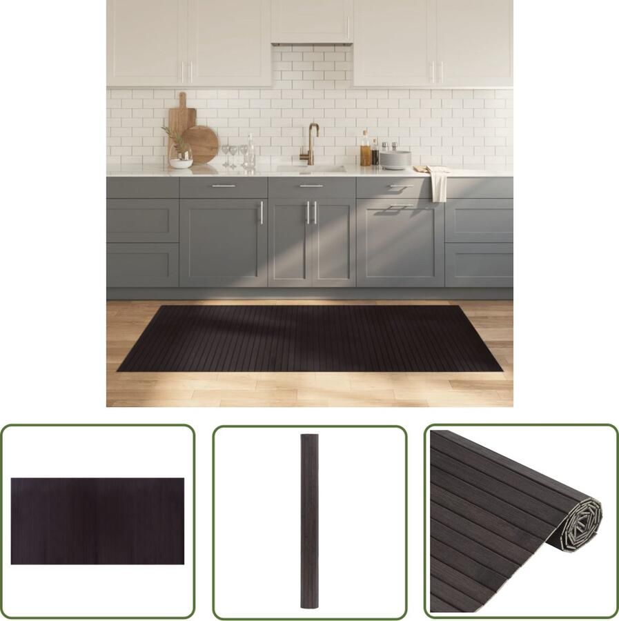 The Living Store Bamboe Vloerkleed 100 x 200 cm Donkerbruin Duurzaam en anti-slip met neutrale kleuren Bamboevloerkleed Vloertegels Woonaccessoire Kamerdecoratie Donkere Kleurtjes