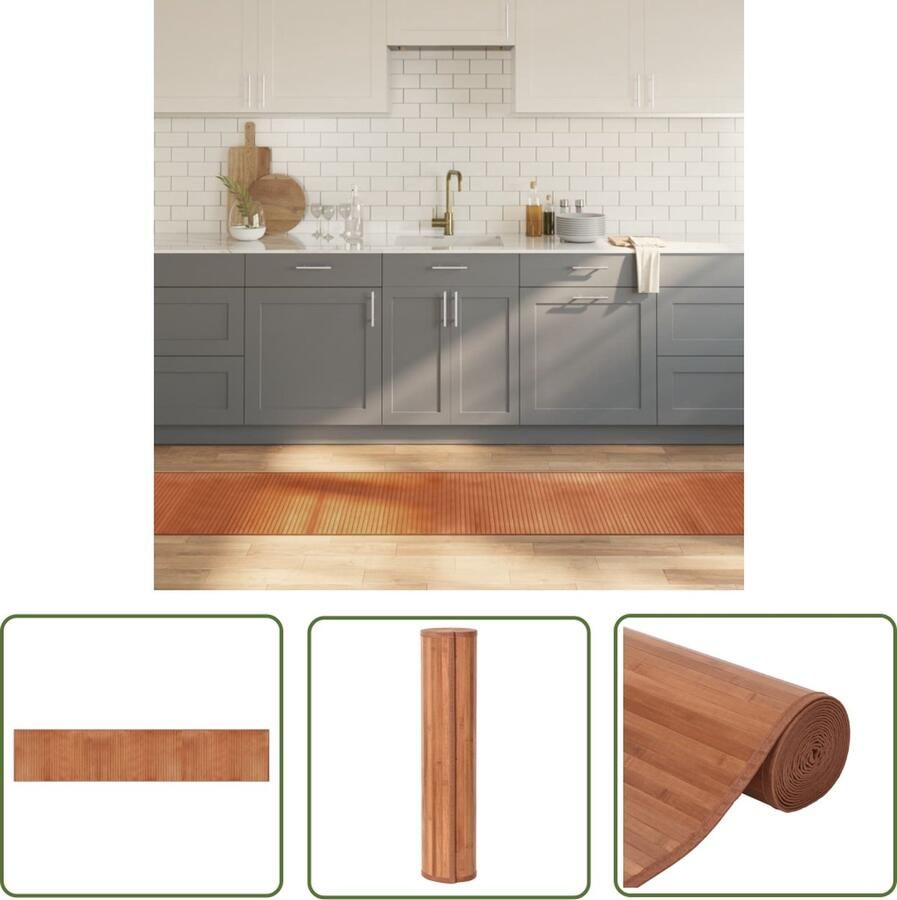 The Living Store Bamboe Vloerkleed 60 x 300 cm Bruin Duurzaam Natuurlijk Tapijt met Anti-Slip Bamboevloerkleed Vloertegels Woonaccessoire Natuurlijke Materialen Bruine Vloerkleed
