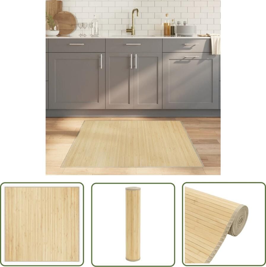 The Living Store Bamboe Vloerkleed 100 x 100 cm Duurzaam Waterbestendig Bamboevloerkleed Vloertegels Woonaccessoire Kamerdecoratie Modern Tapijt