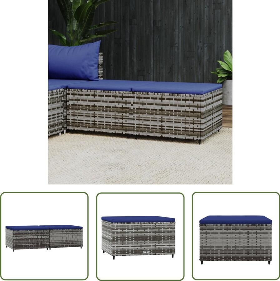 VidaXL Voetenbank 2 stuks Poly Rattan Inclusief Kussens Voetenbank Tuinset Lounge Set Buitenleven Relaxen Terras Balkon Grijze Bank - Foto 2