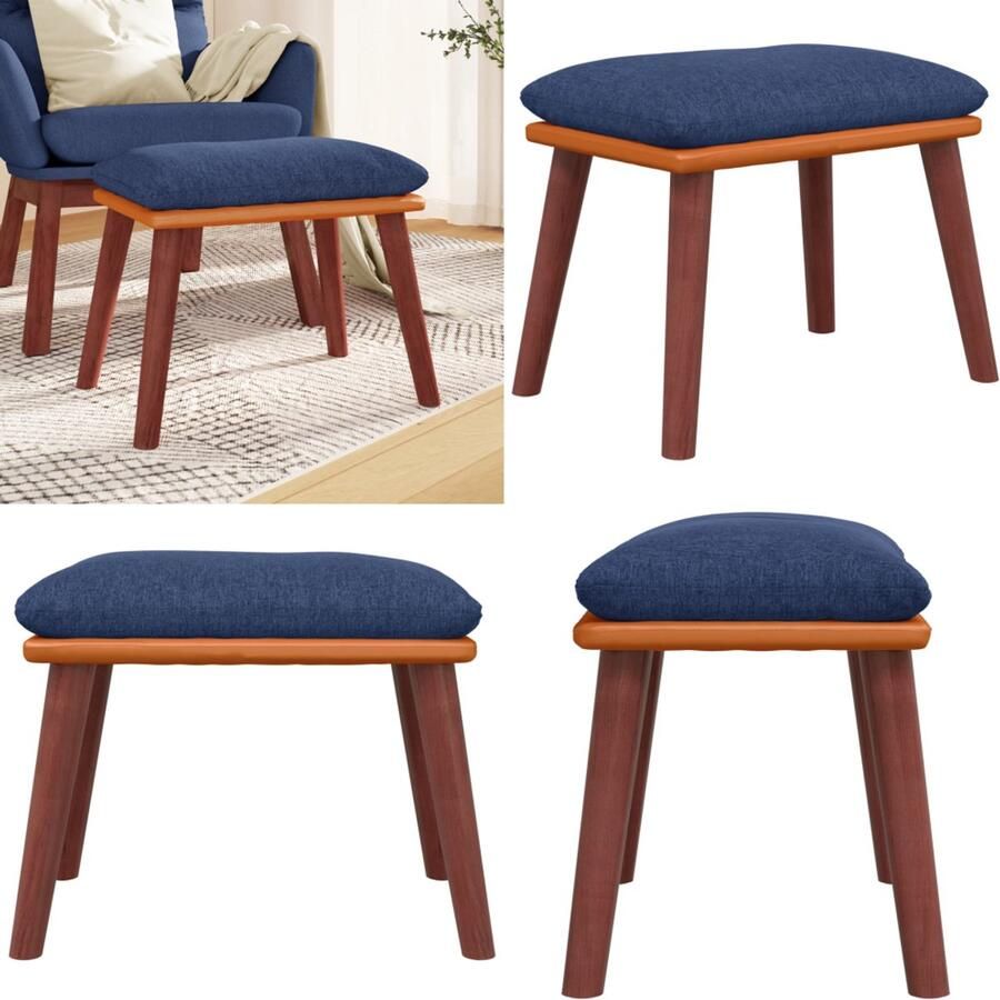 VidaXL Voetenbank 45x29 5x35 cm stof en kunstleer blauw Voetenbank Voetenbanken Voetenbankje Voetensteun