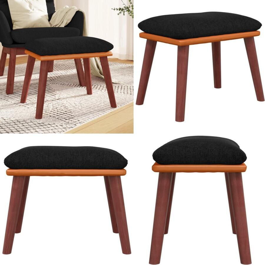 VidaXL Voetenbank 45x29 5x35 cm stof en kunstleer zwart Voetenbank Voetenbanken Voetenbankje Voetensteun