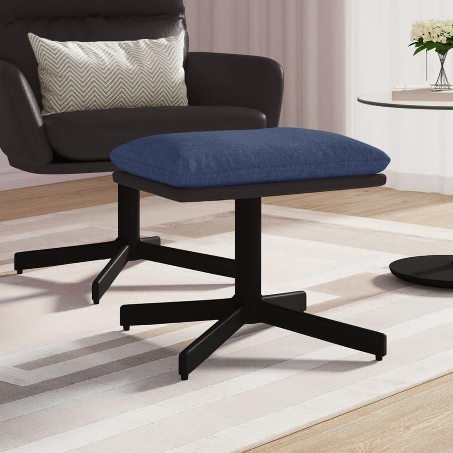 VidaXL Voetenbank 60x60x36 cm Blauw en Zwart Voetenbank Voetenbankjes Stoffen Meubels Blauwe Meubelen Moderne Meubelen Salonmeubilair Relaxstoel - Foto 2