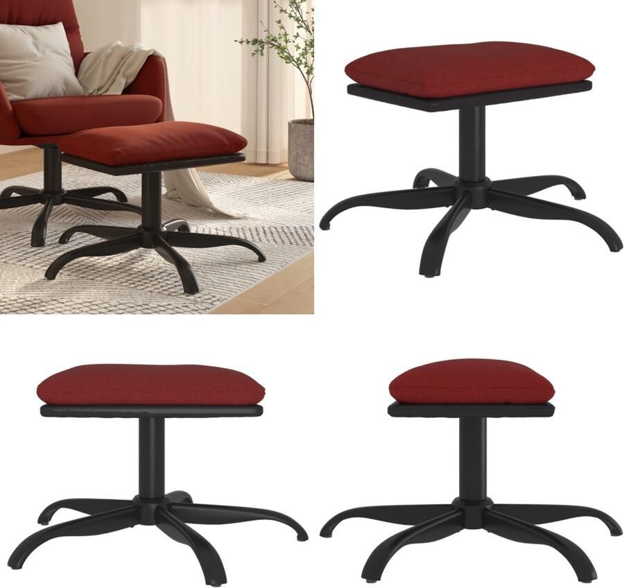 VidaXL Voetenbank 60x60x36 cm stof en kunstleer wijnrood Voetenbank Voetenbanken Voetenbankje Voetensteun