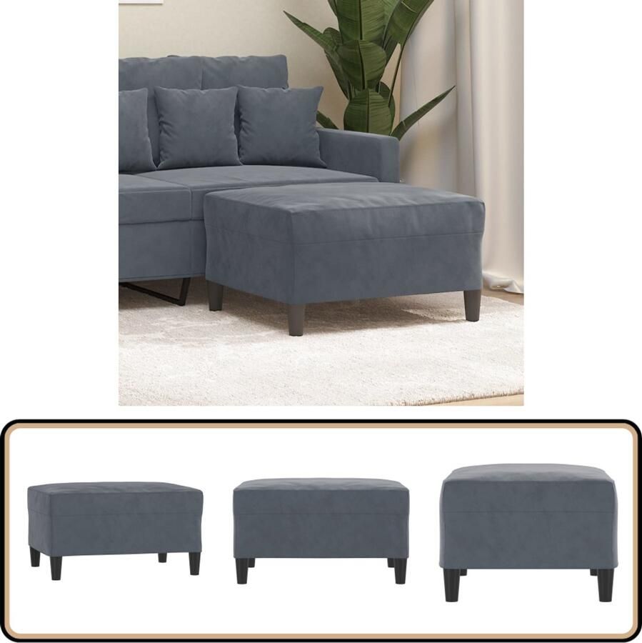 VidaXL Voetenbank 70x55x41 cm Fluweel Donkergrijs Voetbank Donker Grijs Fluweel Relaxen Woonkamer