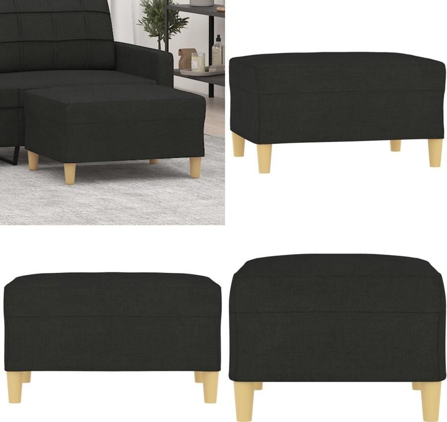 VidaXL Voetenbank 70x55x41 cm stof zwart Voetenbank Voetenbanken Voetenbankje Voetensteun