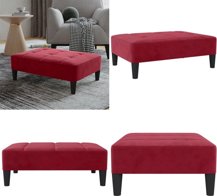 VidaXL Voetenbank 78x56x32 cm fluweel wijnrood Voetenbank Voetenbanken Voetensteun Voetensteunen