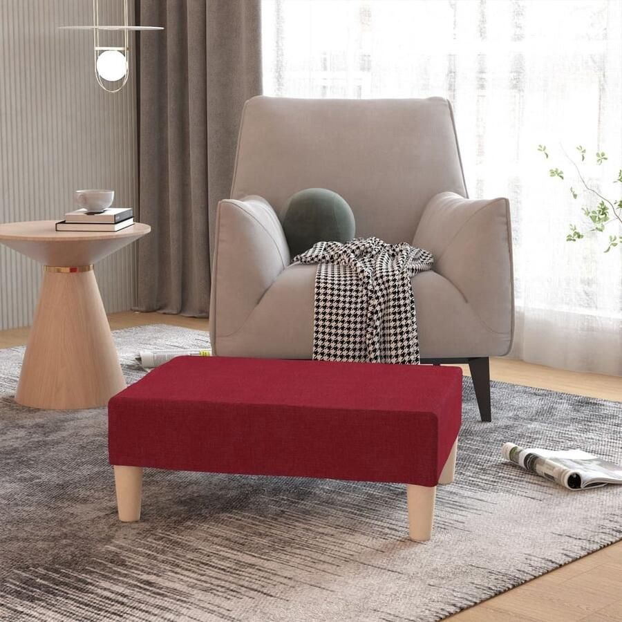 VidaXL Voetenbank 78x56x32 cm Stof Wijnrood Voetbank Stoffen Bankje Lounge Meubilair Relaxstoel Moderne Fauteuil Rood Meubilair Kleine Tafel Huiskamer Decoratie Gezelligheidsfactor Comfort - Foto 2