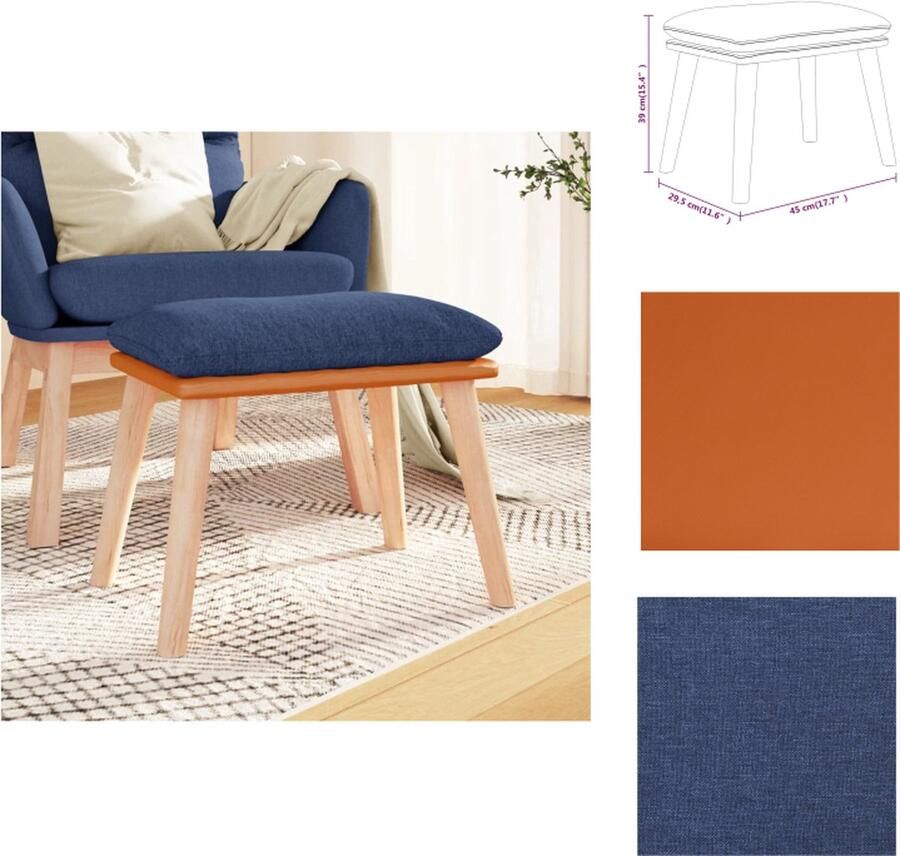 VidaXL Voetenbank Voetenbanken Voetenbankje Voetensteun Voetenbank 45x29 5x35 cm stof en kunstleer blauw - Foto 3