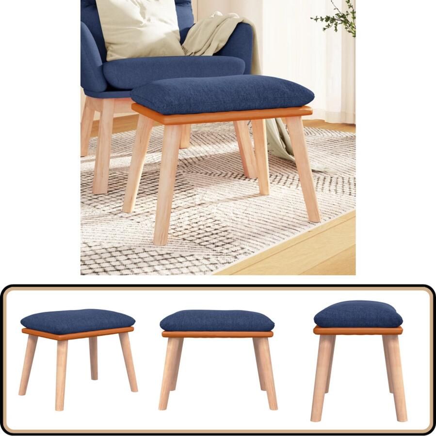 VidaXL Voetenbank Blauw Stof en Kunstleer Voetenbank Stoffen Voetenbank Blauwe Voetenbank Moderne Voetenbank Kleine Voetenbank