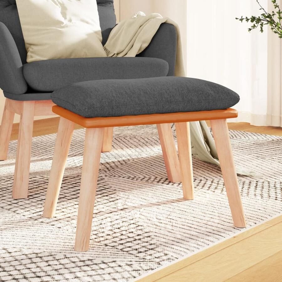 VidaXL Voetenbank Donkergrijs Stijlvol en Comfortabel Voetenbank Stoffen Voetenbank Donkere Voetenbank Houten Poten Relaxstoel Lounge Meubels Salontafel