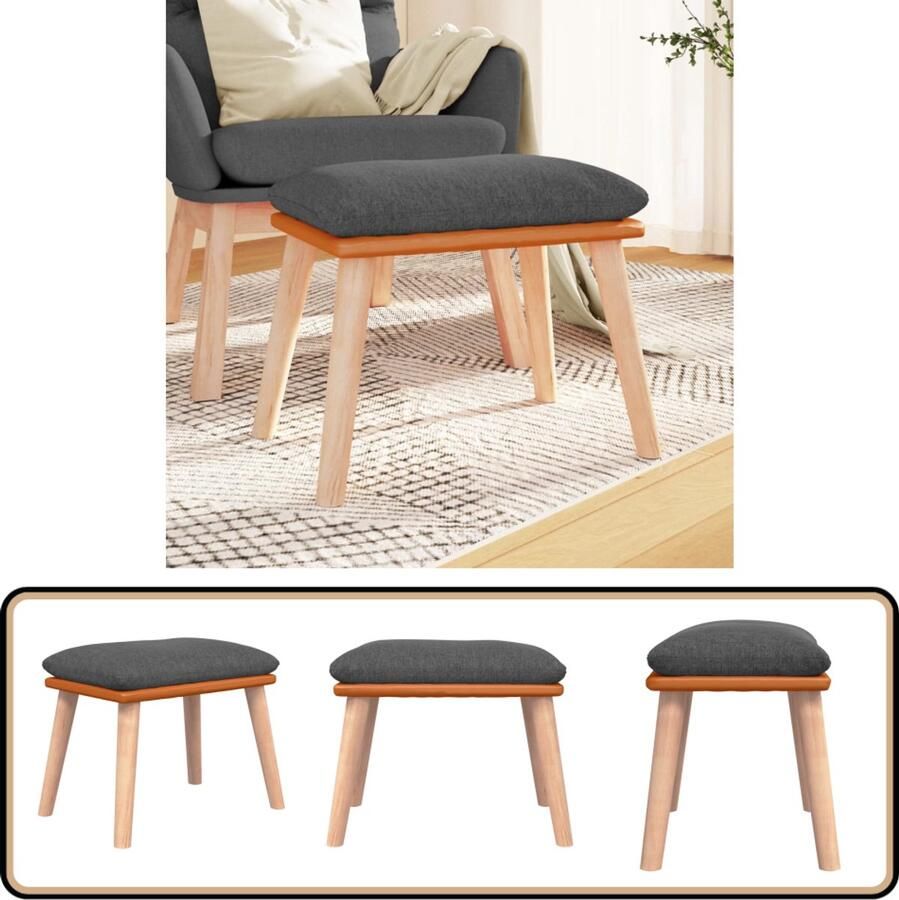 VidaXL Voetenbank Donkergrijs Stijlvol en Comfortabel Voetenbank Stoffen Voetenbank Donkere Voetenbank Houten Poten Relaxstoel Lounge Meubels Salontafel - Foto 2