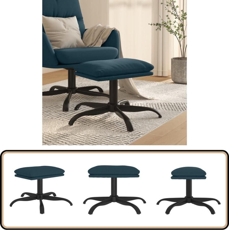 The Living Store Voetenbank Blauw Fluweel 60x60x36 cm Metalen poten Voetbank Blauwe Voetbank Fluweel Voetbank Salontafel Relaxstoel