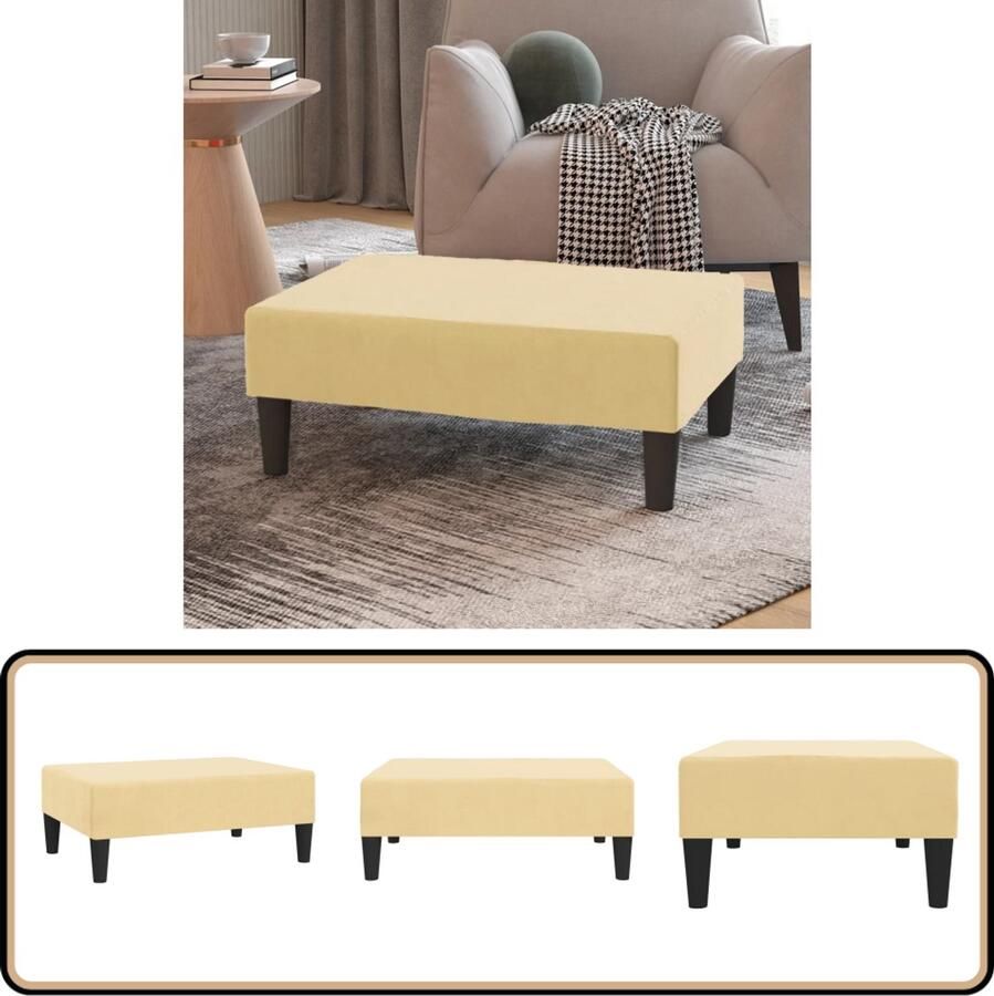The Living Store Voetenbank 78x56x32 cm fluweel crèmekleurig Voetbank Voetenbank Relaxstoel Lounge Stoel Fluweel Bank - Foto 2