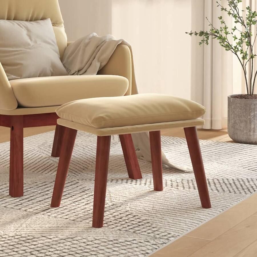 VidaXL Voetenbank Fluweel Crèmewit Compact Design Voetbank Voetenbank Relaxstoel Lounge Stoel Fluweel Meubilair Creme Wit Meubilair Salontafel Woonkamer Decoratie Design Meubilering