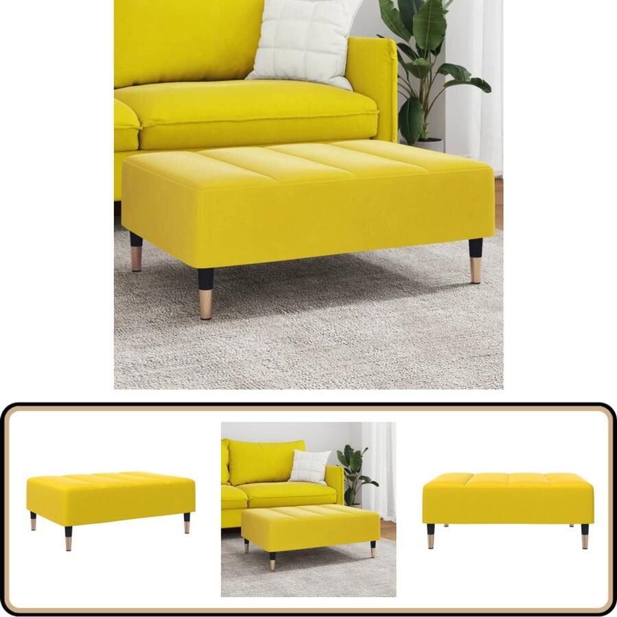 VidaXL Voetenbank Fluweel Geel 77x55x31 cm Voetenbank Voetenbanken Voetenbankje Voetensteun