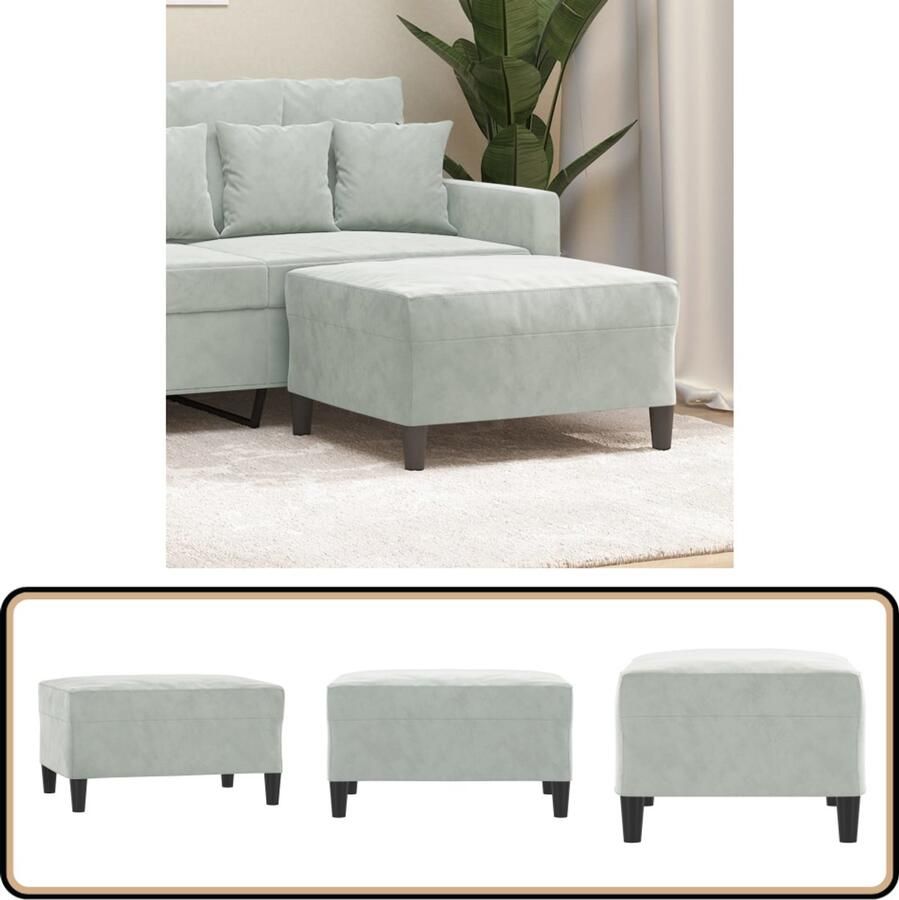 The Living Store Voetenbank 70x55x41 cm fluweel lichtgrijs Voetbank Voetenbank Fluweel Meubilair Lounge Stoffen Meubels Relaxstoel Accessoires