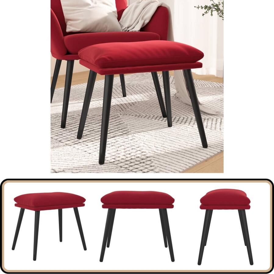 The Living Store Voetenbank 45 x 29.5 x 35 cm Wijnrood fluweel Voetensteun Voetenbank Lounge Stoel Relaxstoel Salon Meubilair