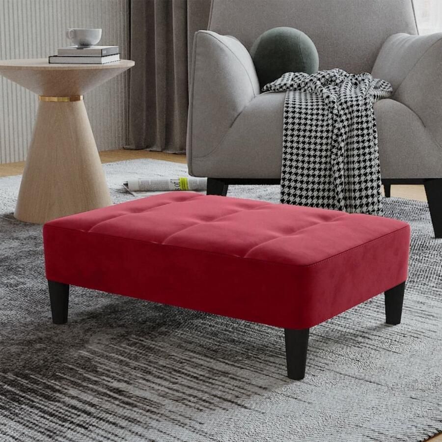 VidaXL Voetenbank Fluweel Wijnrood 78x56x32 cm Voetbank Fluweel Bank Lounge Stoel Relaxstoel Bijzettafel Rood Meubilair Moderne Voetenbank Kleine Voetenbank Multifunctionele Voetenbank - Foto 2