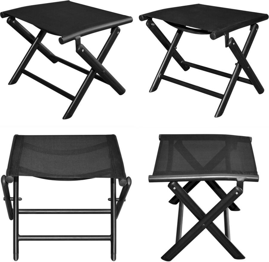 VidaXL Voetenbank inklapbaar aluminium en textileen zwart Voetenbank Voetenbankje Voetstoel Opvouwbare Voetenbank