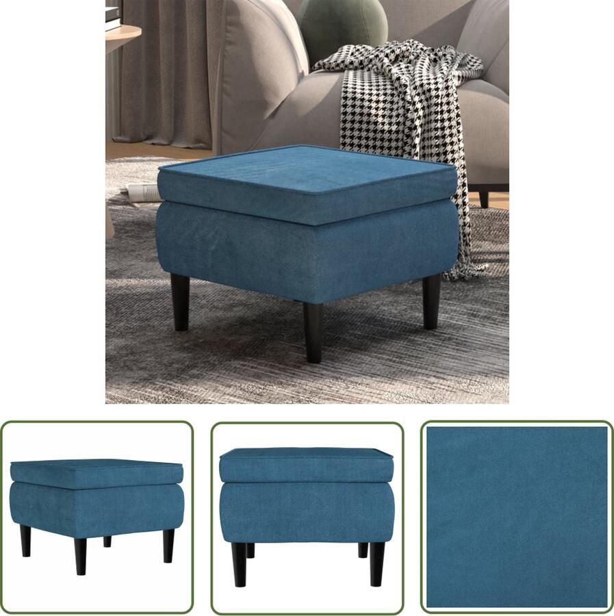 VidaXL Kruk met houten poten fluweel blauw Kruisvoet Bank Voetenbank Lounge Fauteuil Zithoek Meubilair Relaxstoel - Foto 2
