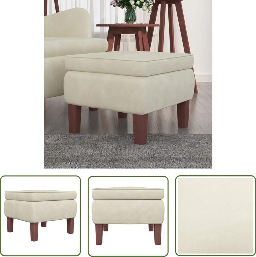 The Living Store Charmante Kruk Voetenbank Crème Fluweel 55x54.5x42cm Schuimvulling Kruisvoet Bank Voetenbank Lounge Meubilair Relaxstoel Bijzettafel - Foto 2