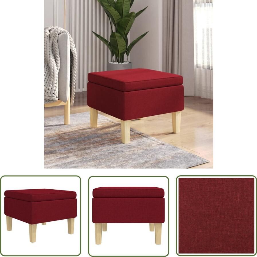 VidaXL Voetenbank Kruisvoet Bank Kruk met houten poten stof wijnrood Relaxstoel Lounge Meubilair Huiskamer Accessoires - Foto 2
