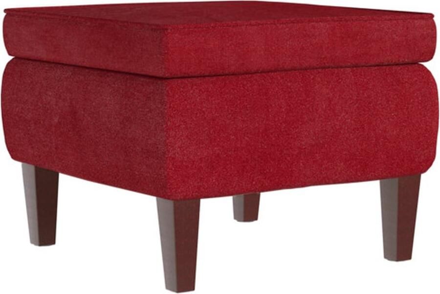 The Living Store Kruk met houten poten fluweel wijnrood Krukkentjes Voetenbank Lounge Meubilair Design Kruk Velvet Bankje