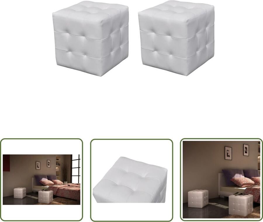 The Living Store Kubusvormige krukken 30x30x30 cm wit 2 stuks Kunstleer Kubuskrukken Voetenbank Hockers Kunstleder Wit - Foto 2