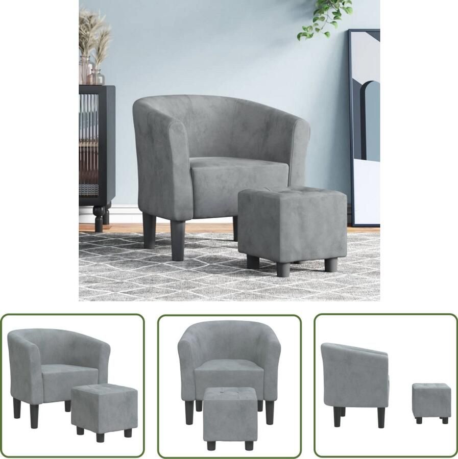 The Living Store Kuipstoel met voetenbank fluweel donkergrijs Kuipstoel Fauteuils Lounge Stoel Donkere Kleuren Velours