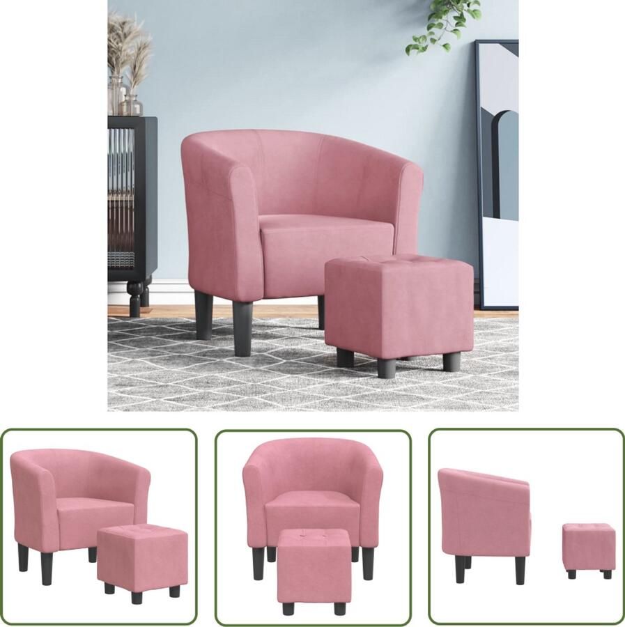 VidaXL Kuipstoel met voetenbank fluweel roze Kuipstoel Voetenbank Lounge Stoel Design Stoel Rozerode Bank