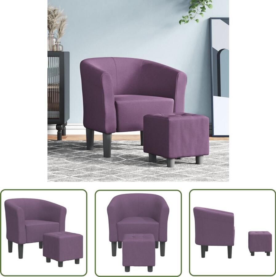 The Living Store Kuipstoel met voetenbank stof paars Kuipstoel Lounge Stoel Fauteuils Relaxfauteuil Velours Stoel - Foto 2