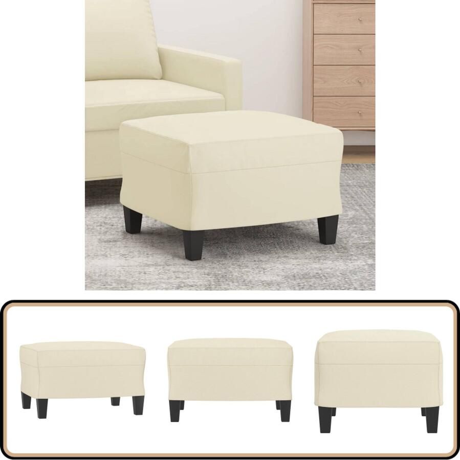 The Living Store Voetenbank 60x50x41 cm kunstleer crèmekleurig Voetenbank Voetenbankjes Relaxstoel Lounge Stoel Salontafel