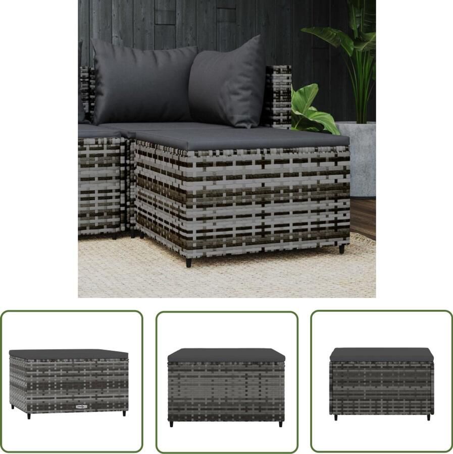 VidaXL Voetenbank Poly Rattan Grijs Met Kussen Voetenbank Tuinset Lounge Set Buitenkamer Terrasdecoratie Relaxstoel Relaxfauteuil Grijze Bank