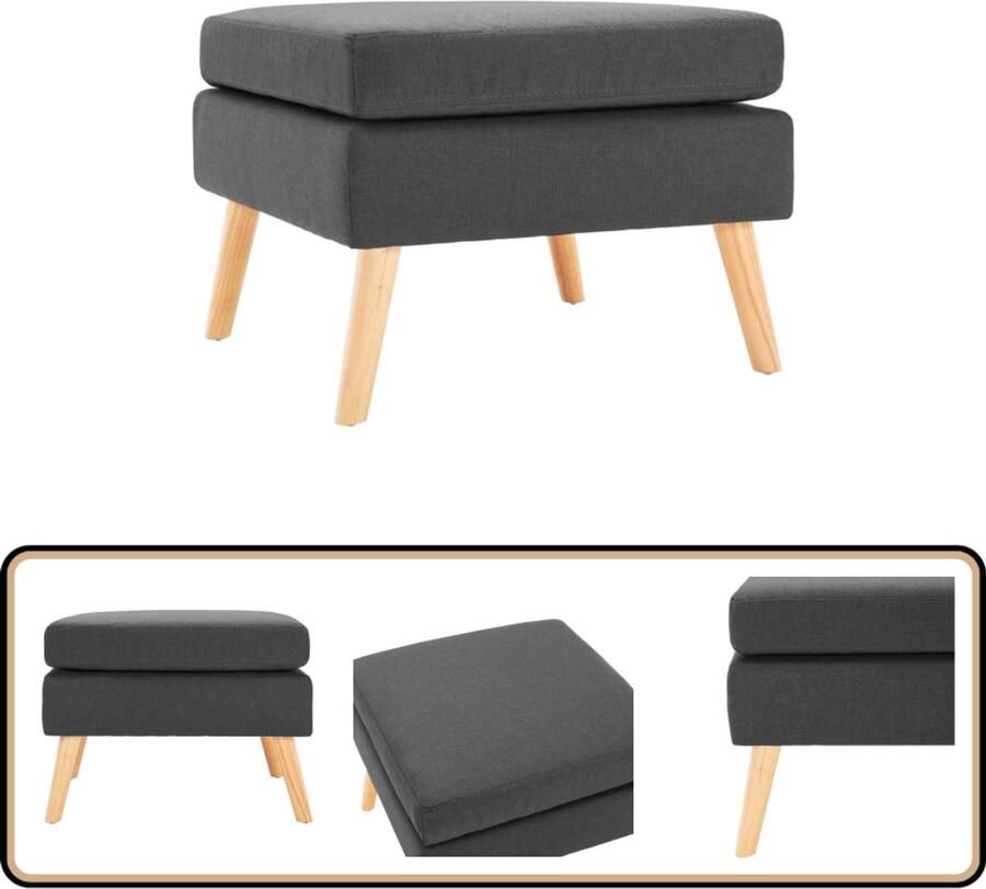 The Living Store Voetenbank Modern Donkergrijs 54x54x43.5 cm Voetbank Stoffen Voetbank Donkere Grijze Bank Lounge Meubilair Relaxstoel