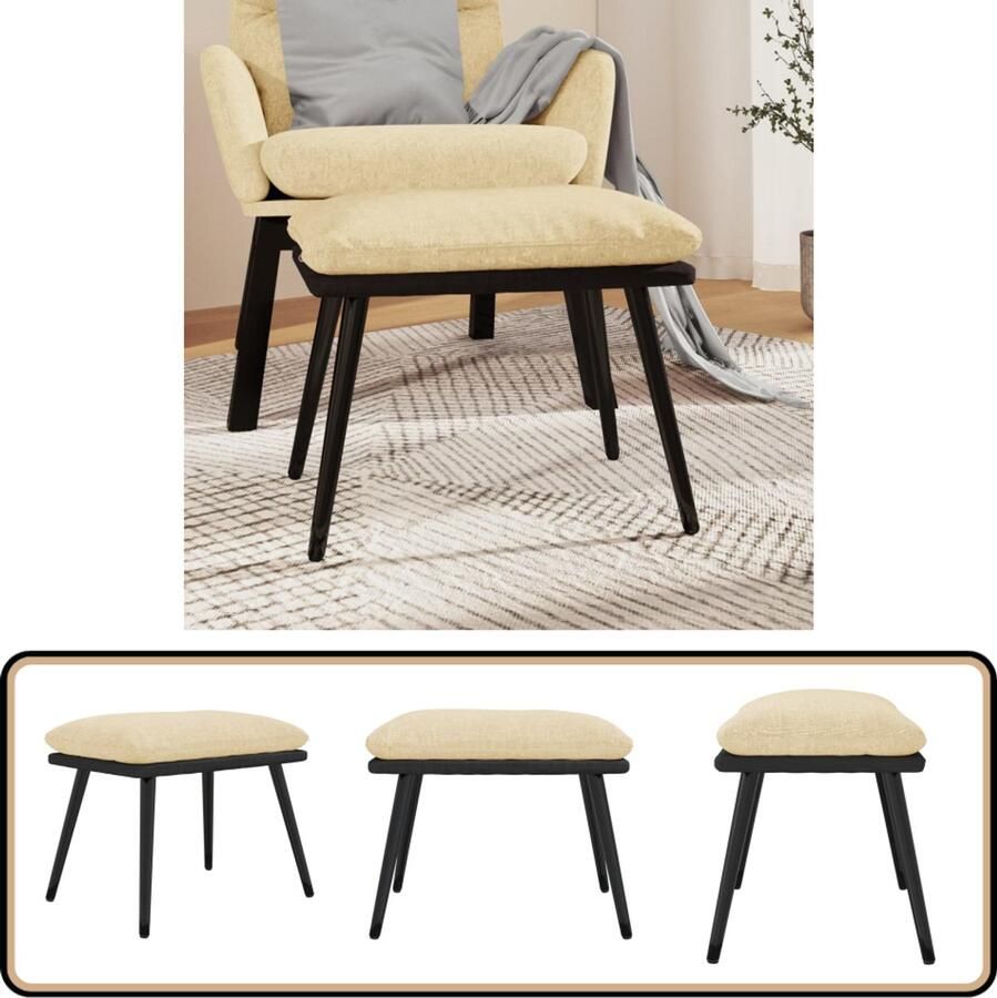 VidaXL Voetenbank Stof & Kunstleer Crèmekleurig Voetenbank Relaxstoel Stoel Lounge Meubilair