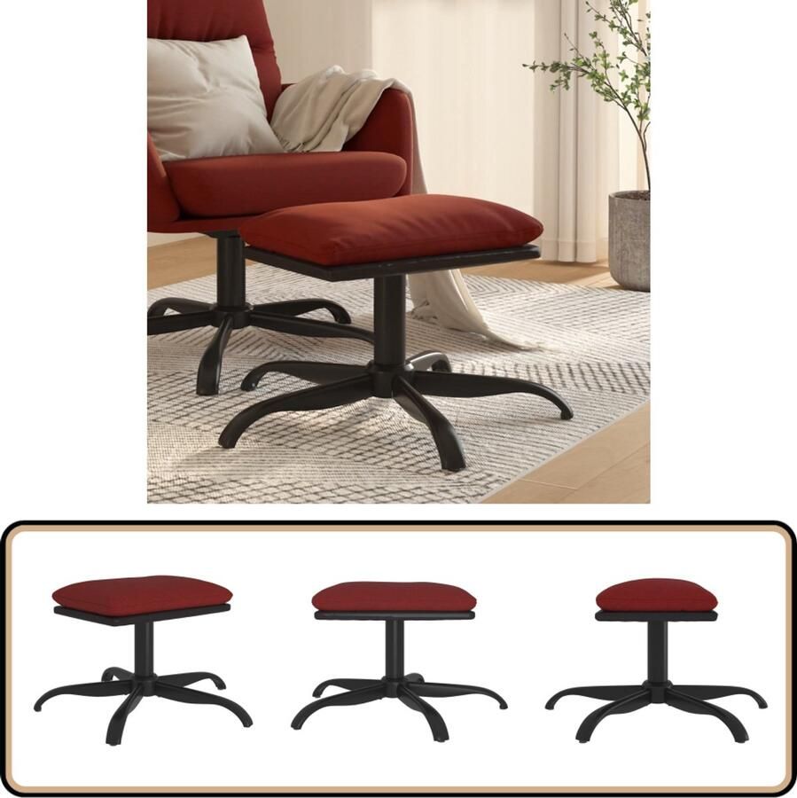 VidaXL Voetenbank Stof en Kunstleer Wijnrood 60x36cm Voetenbank Voetenbankje Relaxstoel Lounge Stoel Zachte Voetenbank Vintage Voetenbank Rood Meubilair Zwarte Meubelen