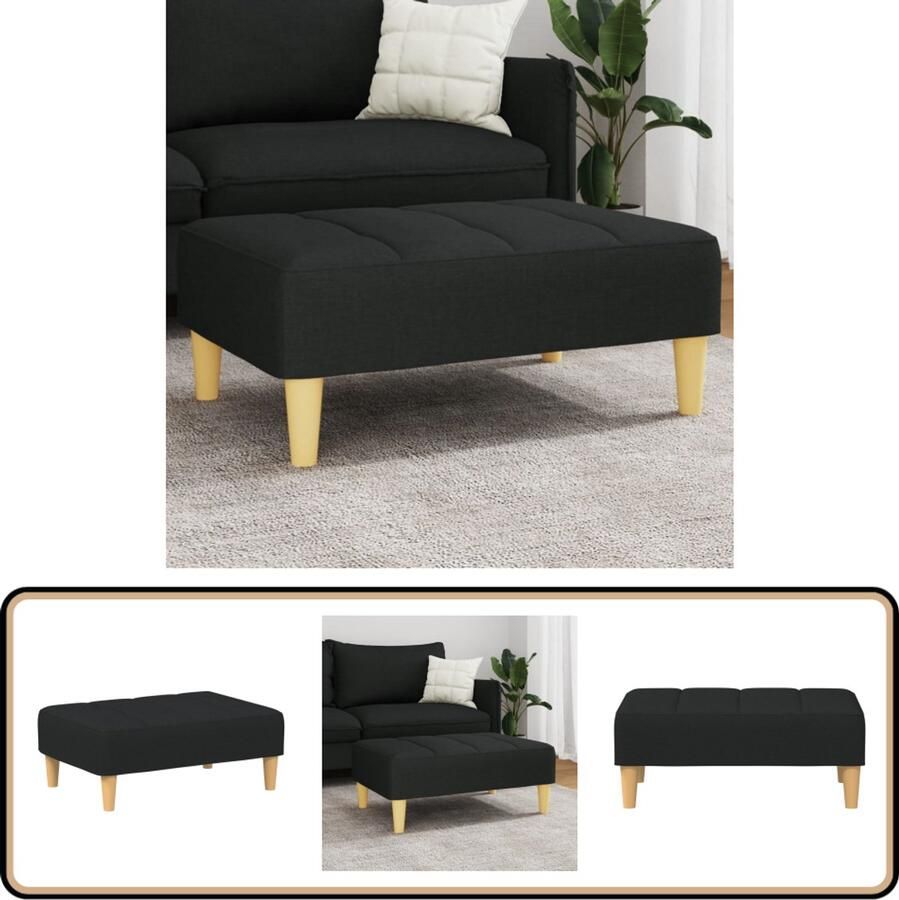 VidaXL Voetenbank Stof Zwart 77x55x31 cm Voetenbank Voetenbanken Voetenbankje Voetensteun