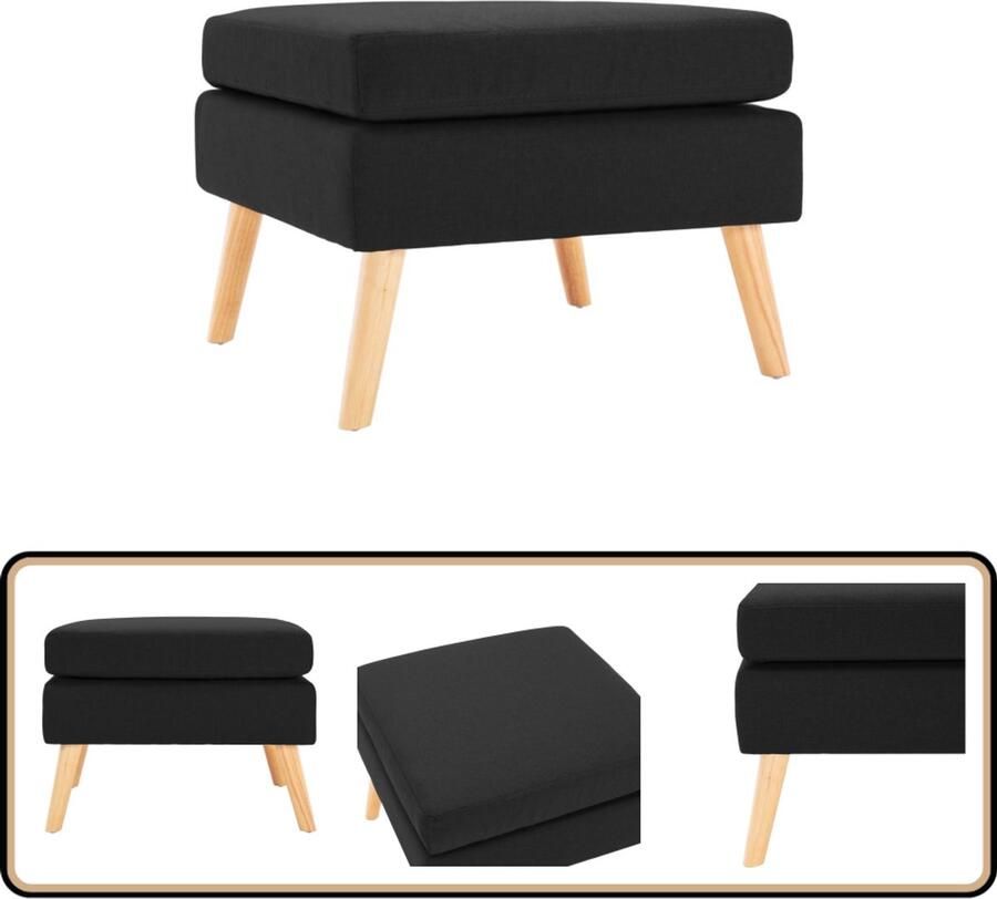VidaXL Voetenbank Stof Zwart Compact & Stijlvol Voetbank Zwarte Voetenbank Stoffen Voetenbank Design Voetenbank Lounge Bank - Foto 2