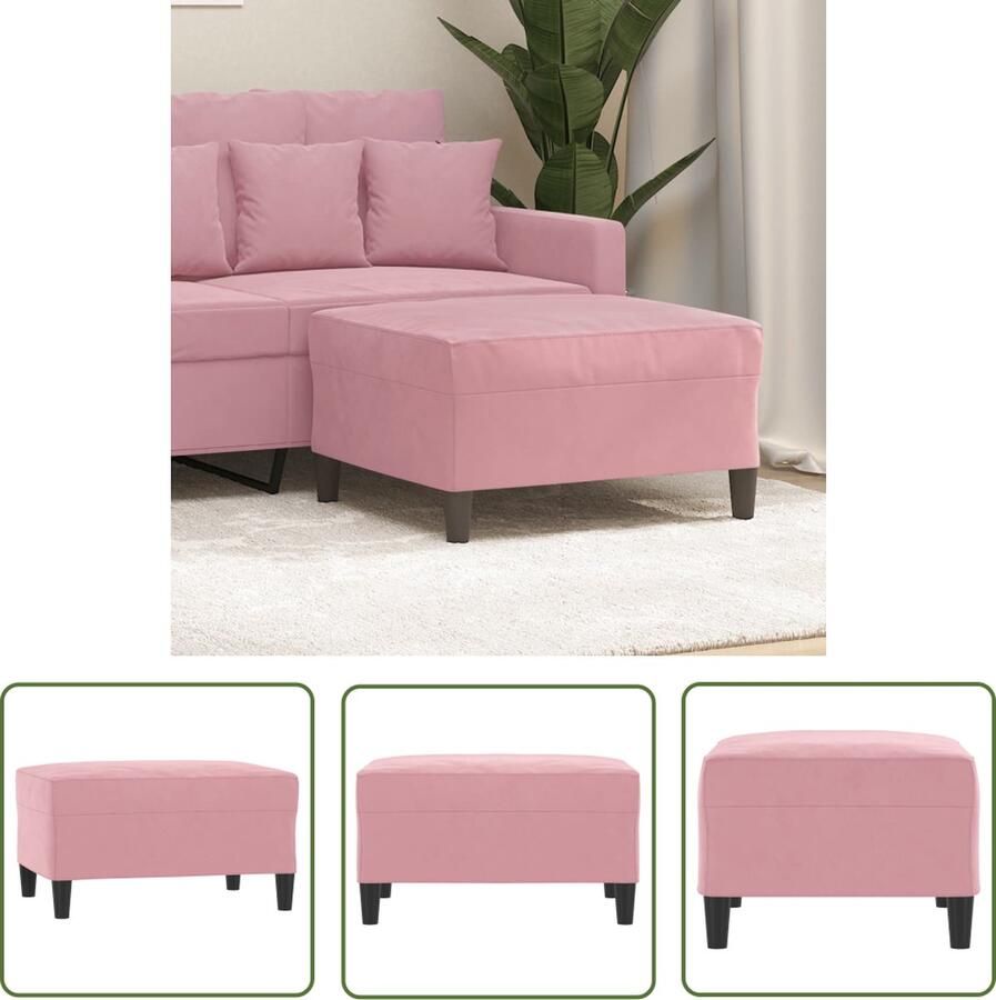The Living Store Voetenbank Fluwelen voetensteun 70 x 55 x 41 cm Roze Voetbank Voetenbank Relaxstoel Lounge Stoel Vloerkruk