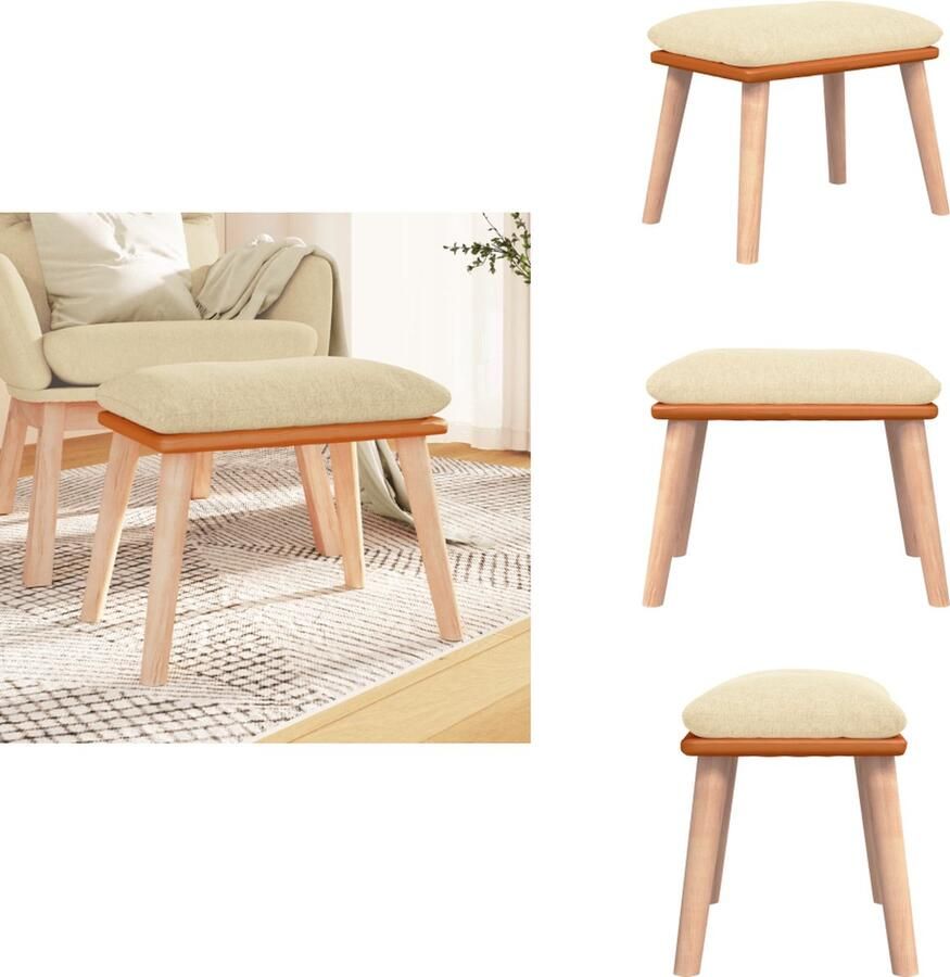 VidaXL Voetenbank Voetenbanken Voetenbankje Voetensteun Voetenbank 45x29 5x35 cm stof en kunstleer crèmekleurig - Foto 2