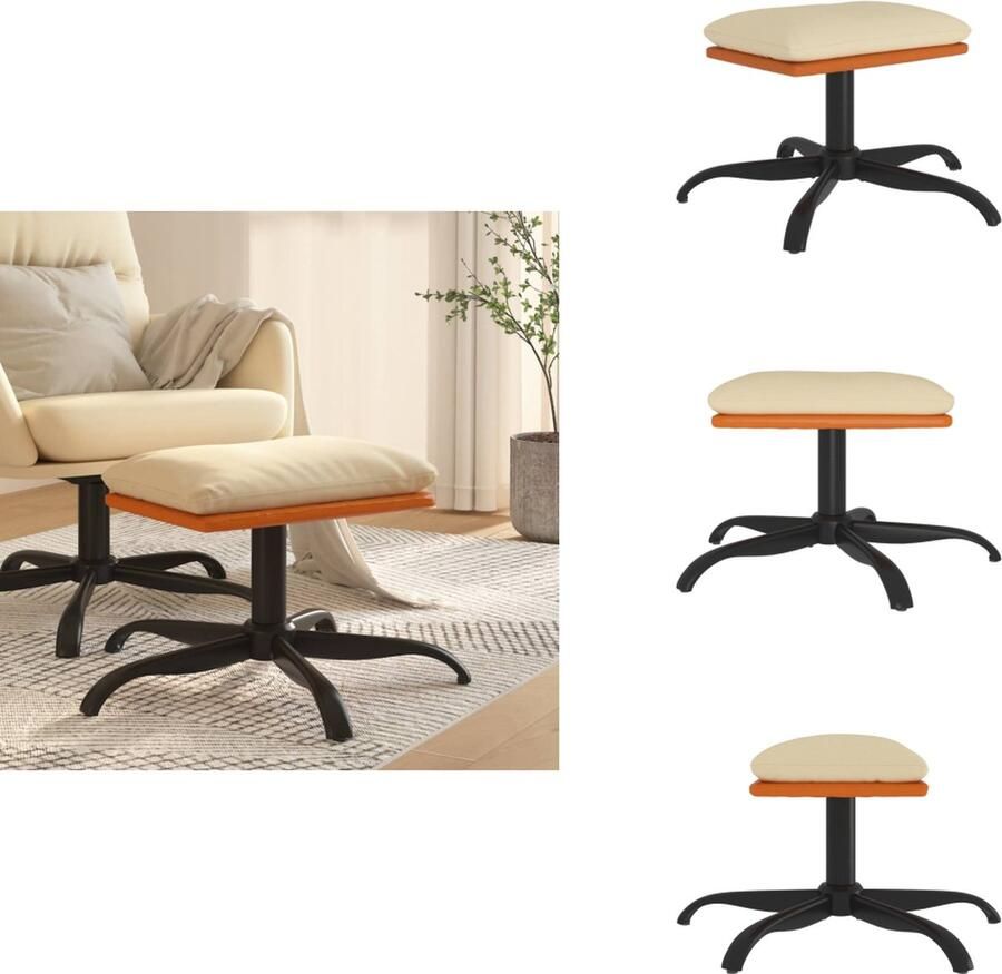 VidaXL Voetenbank Voetenbanken Voetenbankje Voetensteun Voetenbank 60x60x36 cm stof en kunstleer crèmekleurig