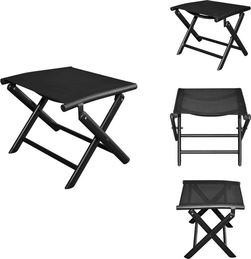 VidaXL Voetenbank Voetenbankje Voetstoel Opvouwbare Voetenbank inklapbaar aluminium en textileen zwart