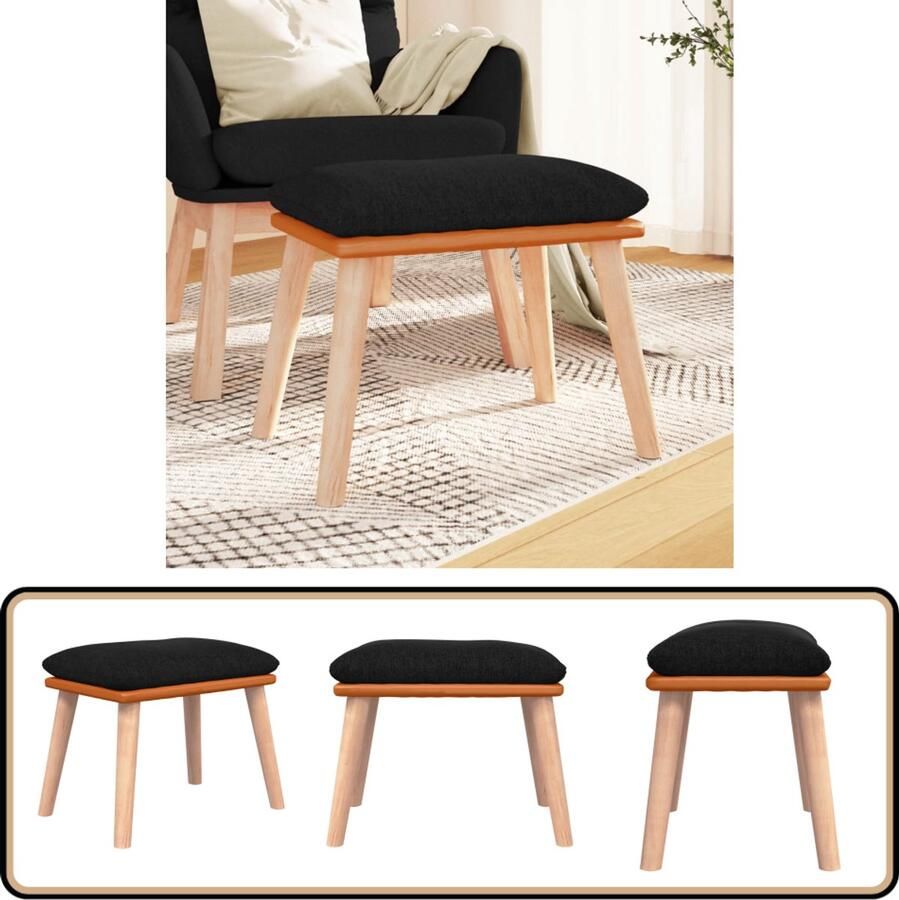 VidaXL Voetenbank Zwart Stof en Kunstleer 45x29 5x35 cm Voetenbank Stoffen Voetenbank Zwarte Voetenbank Moderne Voetenbank Kleine Voetenbank