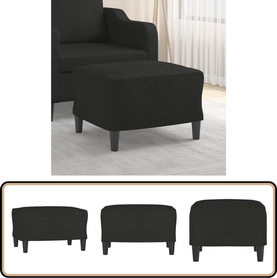 The Living Store Voetenbank 60x50x41 cm stof zwart Voetenbank Zwart Stoffen Voetenbank Moderne Voetenbank Kleine Voetenbank
