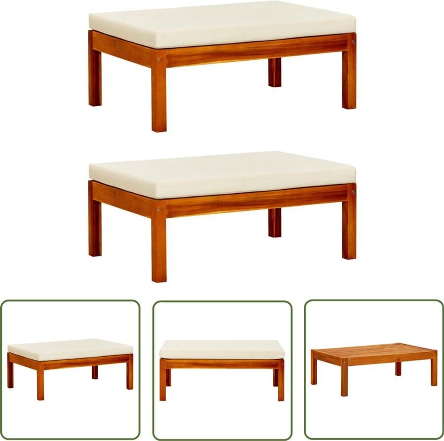 VidaXL Voetenbanken 2 stuks Massief Acaciahout Crème Voetenbank Lounge Set Tuinset Acacia Hout Outdoor Furniture Terras Bankje Relaxstoel