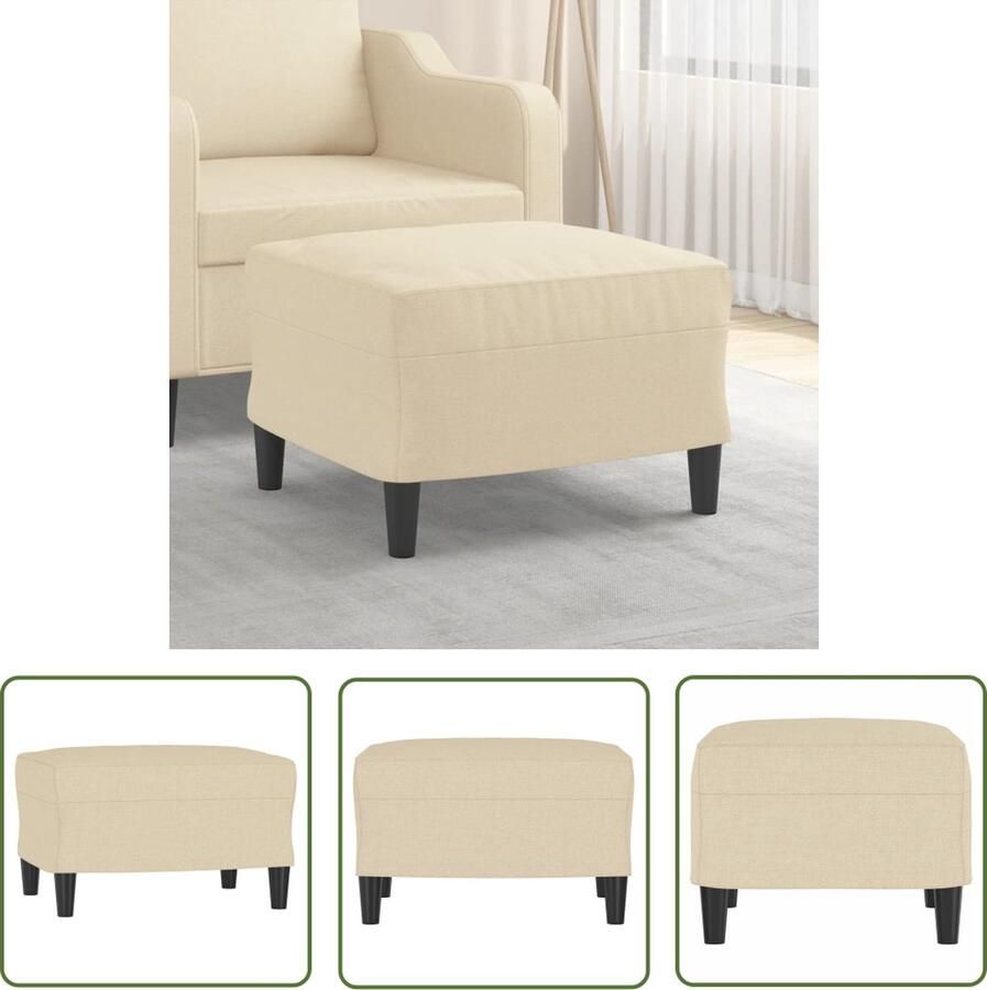VidaXL Voetenbank 60x50x41 cm stof crèmekleurig Voetenbank Relaxstoel Stoel Lounge Meubilair Huiskamer Meubels - Foto 3